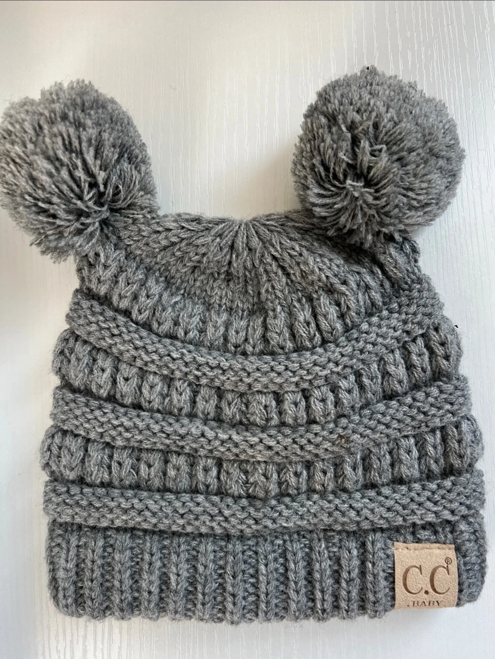 C.C Baby | Grey Double Pom Knit Beanie for Babies